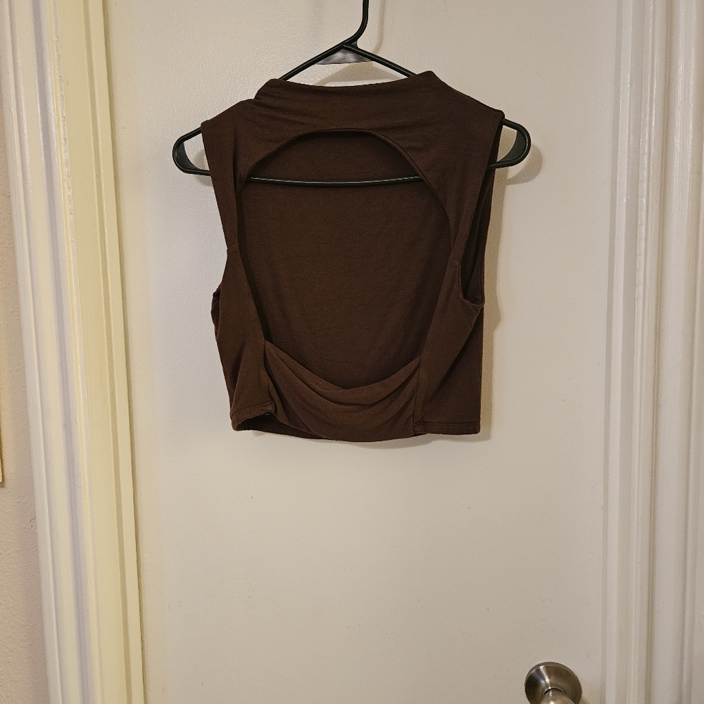 Naked wardrobe open back sleeveless crop top brown xl
